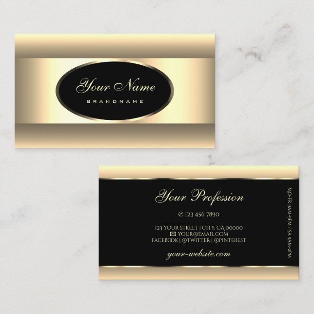Elegant Black Cream Ombre Light Gold Decor Frame Business Card (Front/Back)
