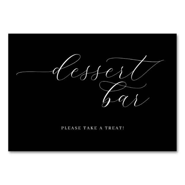 Elegant Black Cursive Dessert Bar Sign Table Number (Front)