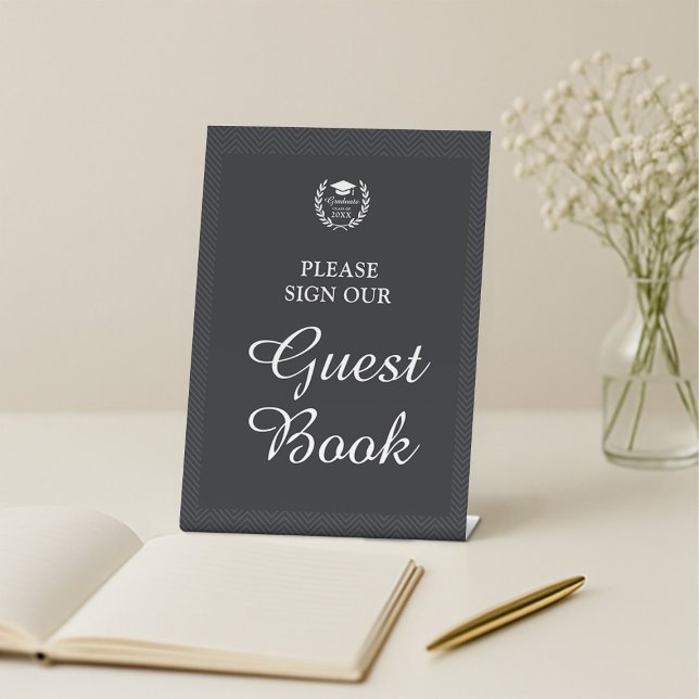 Elegant Black Custom Guest Book Graduation Party Pedestal Sign (Creator Uploaded)