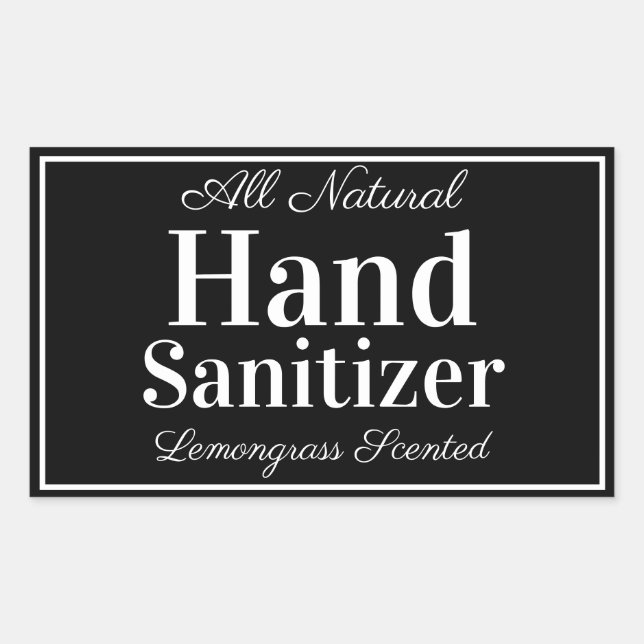 Elegant Black Custom Homemade Hand Sanitizer Rectangular Sticker (Front)