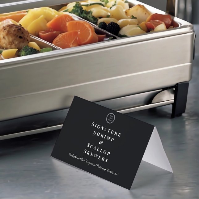 Elegant Black Custom Logo Buffet Food Name Label (Black Buffet Dish Name Card)