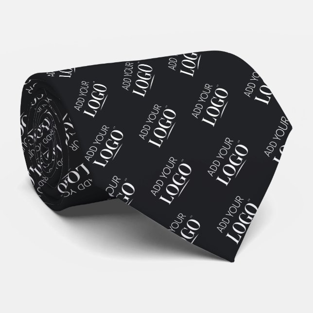 Elegant Black Custom Logo Pattern Business Promo Tie (Rolled)
