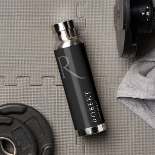 Elegant Black Custom Name & Monogram Water Bottle