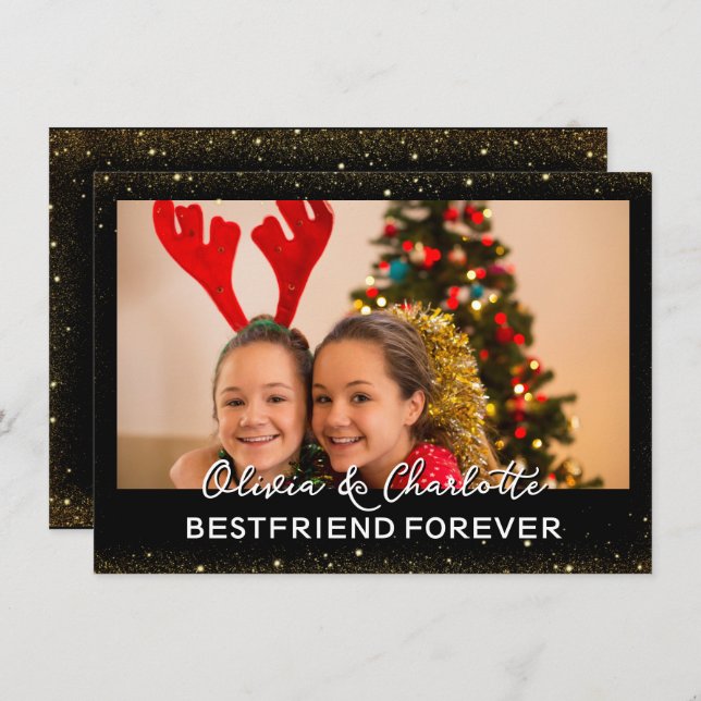 Elegant Black Custom Photo Bestfriend Forever  Holiday Card (Front/Back)