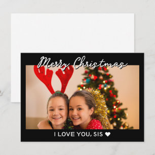 Elegant Black Custom Photo Sister  Holiday Card