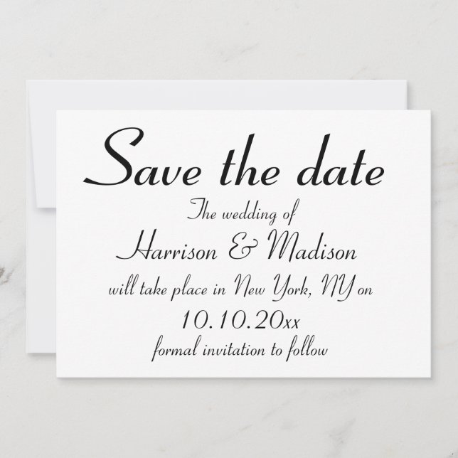 Elegant black custom script Calligraphy Wedding Save The Date (Front)