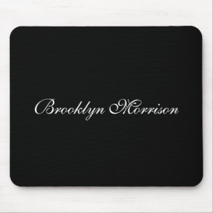 Elegant black custom script monogram name mouse mat