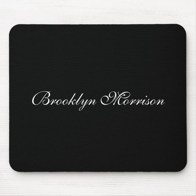 Elegant black custom script monogram name mouse mat (Front)