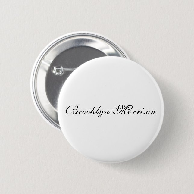 Elegant black custom script name monogram text  6 cm round badge (Front & Back)