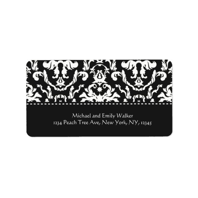 Elegant Black Damask Address Label (Front)