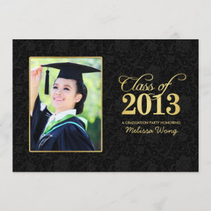 Elegant Black Damask and Gold Class of 2013 Invitation