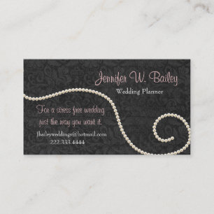 Elegant Black Damask and Pearls Business Card