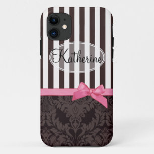 Elegant  black damask and stripes iPhone 11 case