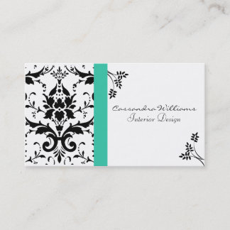 Elegant Black Damask and Turquoise Business Card