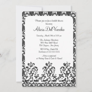 Elegant Black Damask Bridal Shower Invitation