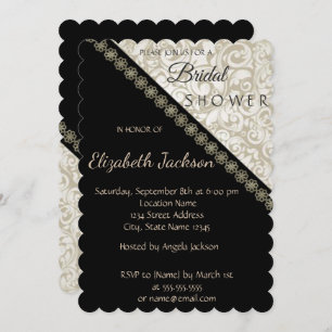 Elegant Black,Damask Bridal Shower Invitation