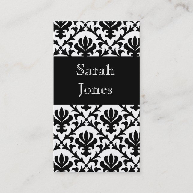 Elegant Black Damask Custom Business Cards (Front)