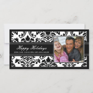 Elegant Black Damask Custom Happy Holidays Card