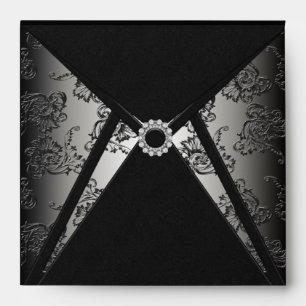 Elegant Black Damask Diamond Square Envelope