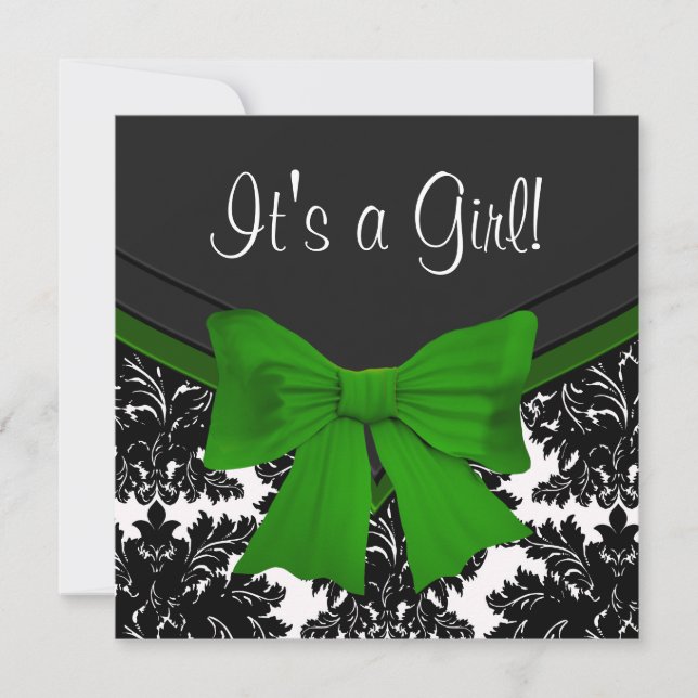 Elegant Black Damask Emerald Green Baby Shower Invitation (Front)