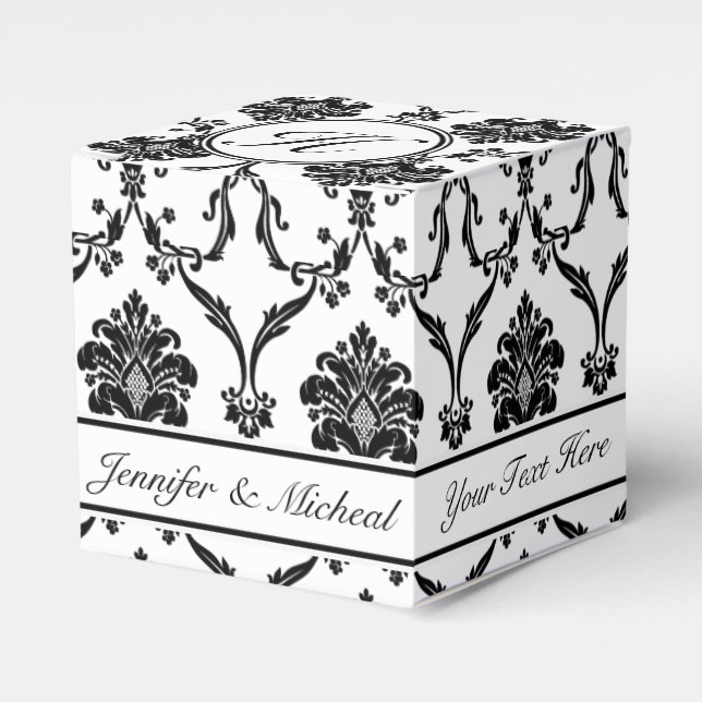 Elegant Black Damask Favour Box with Custom Name (Front Side)