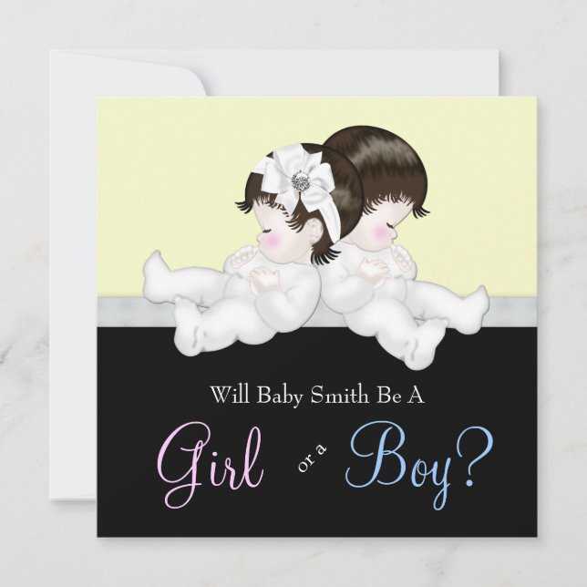 Elegant Black Damask Gender Reveal Shower Invitation (Front)