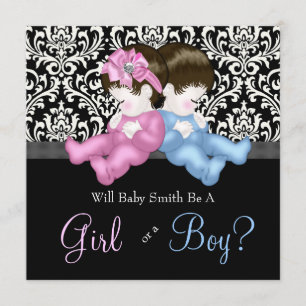 Elegant Black Damask Gender Reveal Shower Invitation