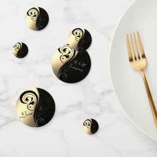 Elegant Black Damask ,Gold ,Love-Name Confetti