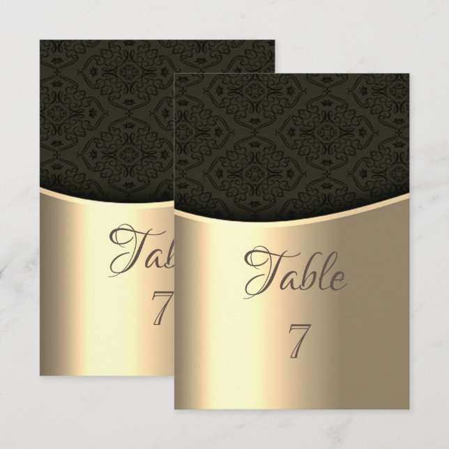 Elegant Black Damask Gold Table  Card (Front/Back)