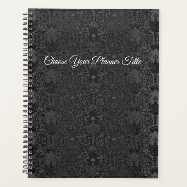 Elegant Black Damask Lace Planner (Front)