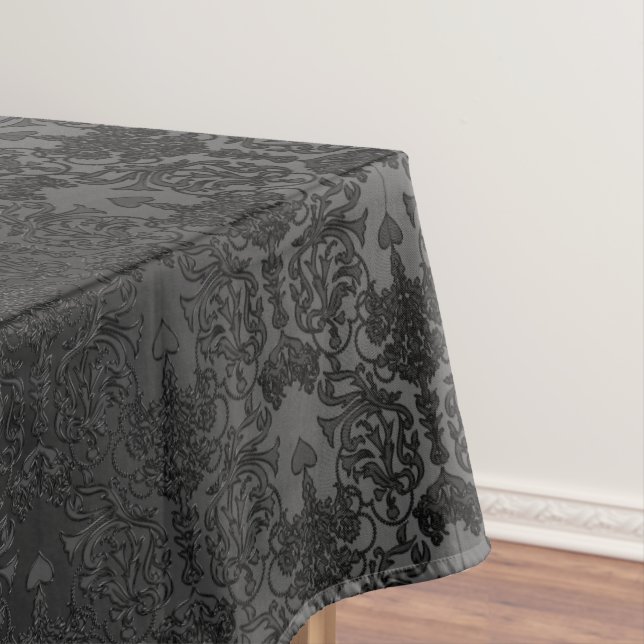 Elegant Black Damask Lace Tablecloth (In Situ)