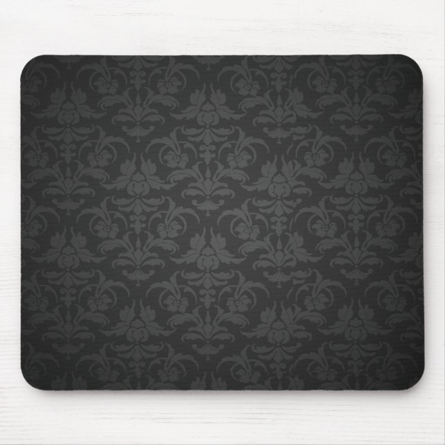 Elegant Black Damask Mouse Mat (Front)