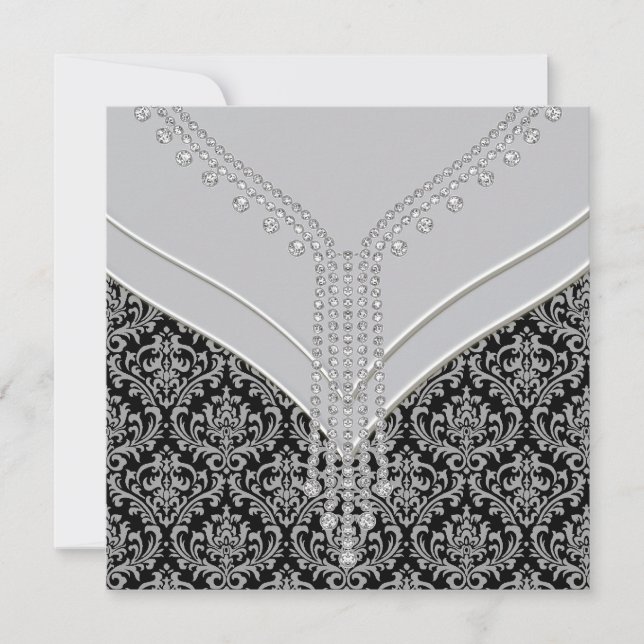 Elegant Black Damask Party Invitation (Front)