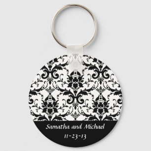 Elegant Black Damask Wedding Aniversary Date Key Ring