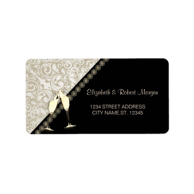 Elegant Black,Damask  Wedding Label (Front)