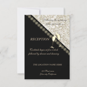 Elegant Black,Damask Wedding Reception Invitation