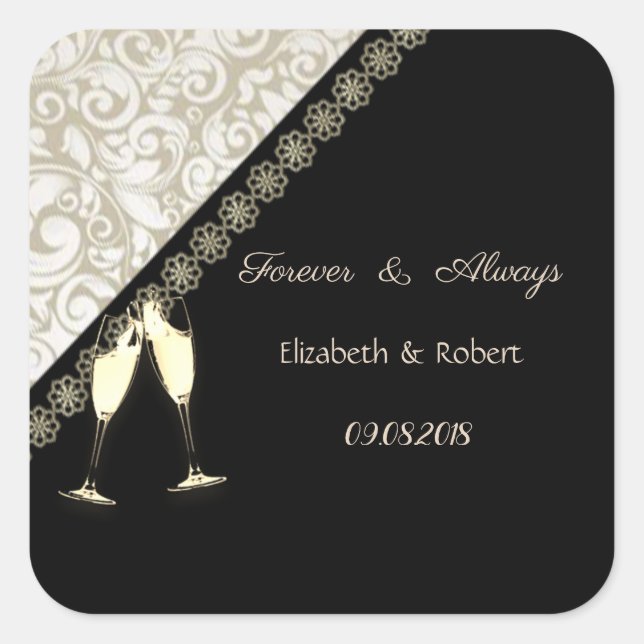 Elegant Black,Damask  Wedding Square Sticker (Front)