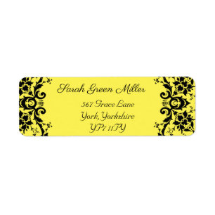 Elegant Black Damask Yellow Wedding Return Address