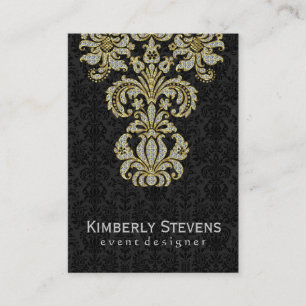 Elegant Black Damasks And Diamonds Glitter Business Card