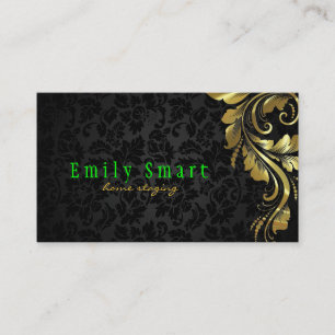 Elegant Black Damasks Gold Floral Lace 4 Business Card