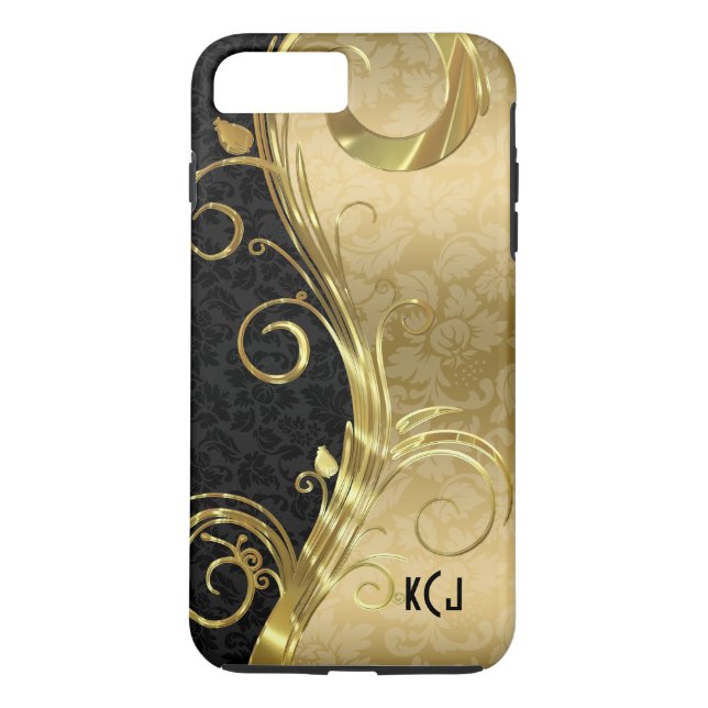 Elegant Black Damasks Gold Swirls Case-Mate iPhone Case (Back)