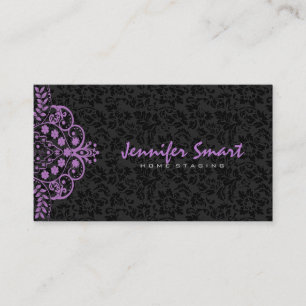 Elegant Black Damasks Purple Vintage Lace Business Card