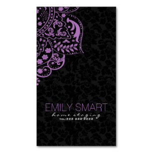 Elegant Black Damasks Purple Vintage Lace Magnetic Business Card