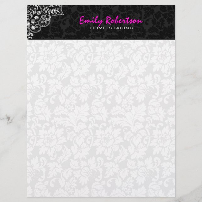Elegant Black Damasks Silver Metallic Vintage Lace (Front)