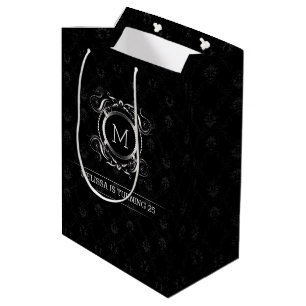 Elegant Black Damasks With Silver Frame  Medium Gift Bag