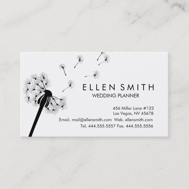 Elegant Black Dandelion Business Card (Front)
