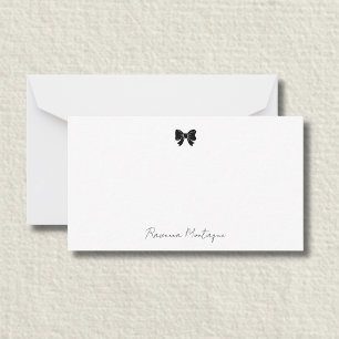 Elegant Black Decorative Bow Handwritten Name Card