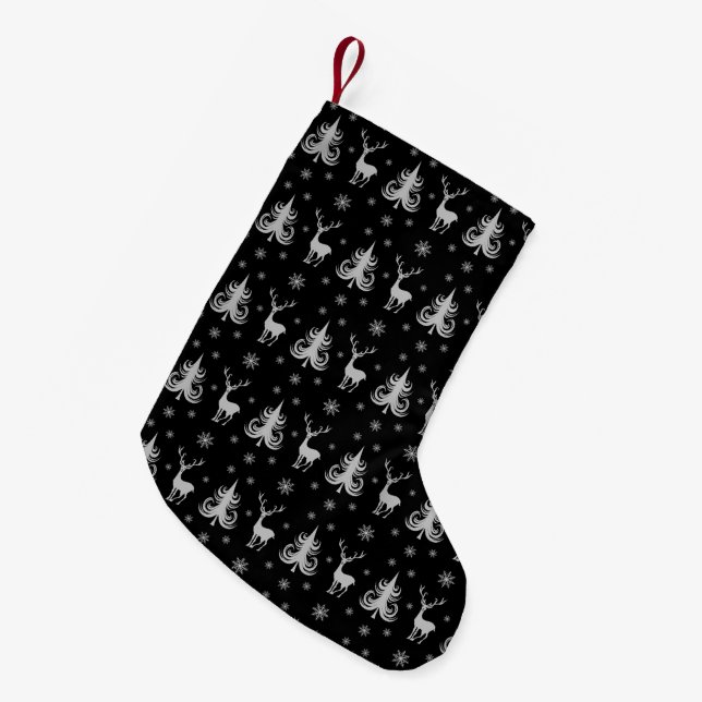 Elegant Black Deer Pattern Small Christmas Stocking (Front (Hanging))
