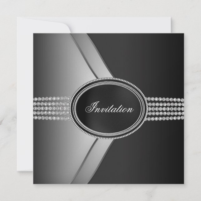 Elegant Black Diamond Black Tie Party Invitation (Front)