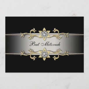 Elegant Black Diamond Gold Bat Mitzvah Invitation